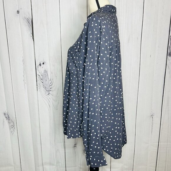 Ann Taylor Loft Gray White Polka Dot Collared Button Up Top Shirt Sz L Rayon - Picture 3 of 8